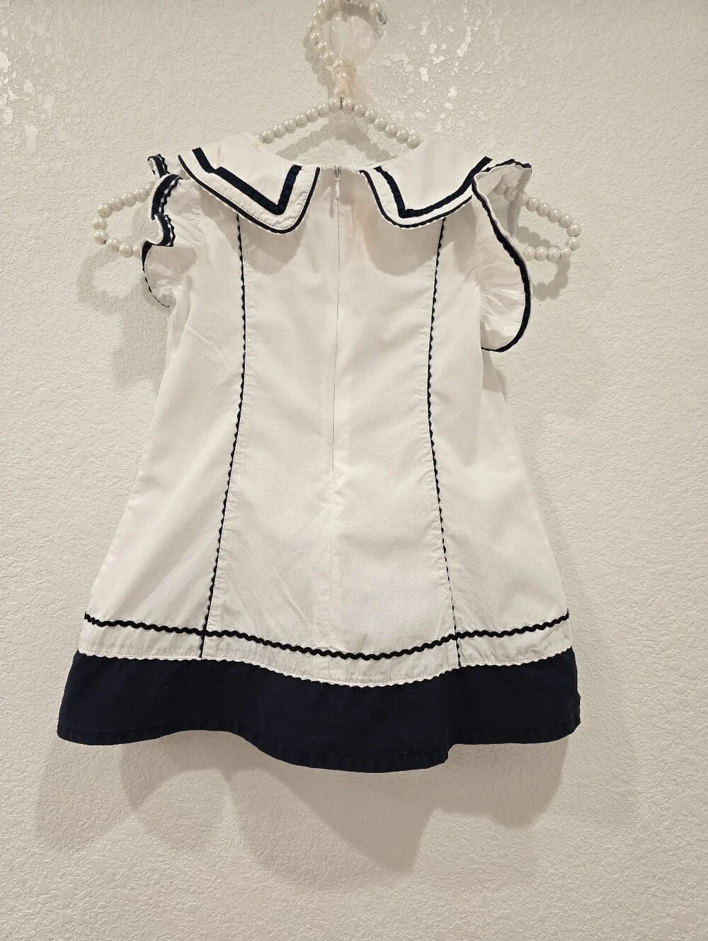 Cotton Dress White Navy Sea Stars Sequins Size 100/52 (3T)